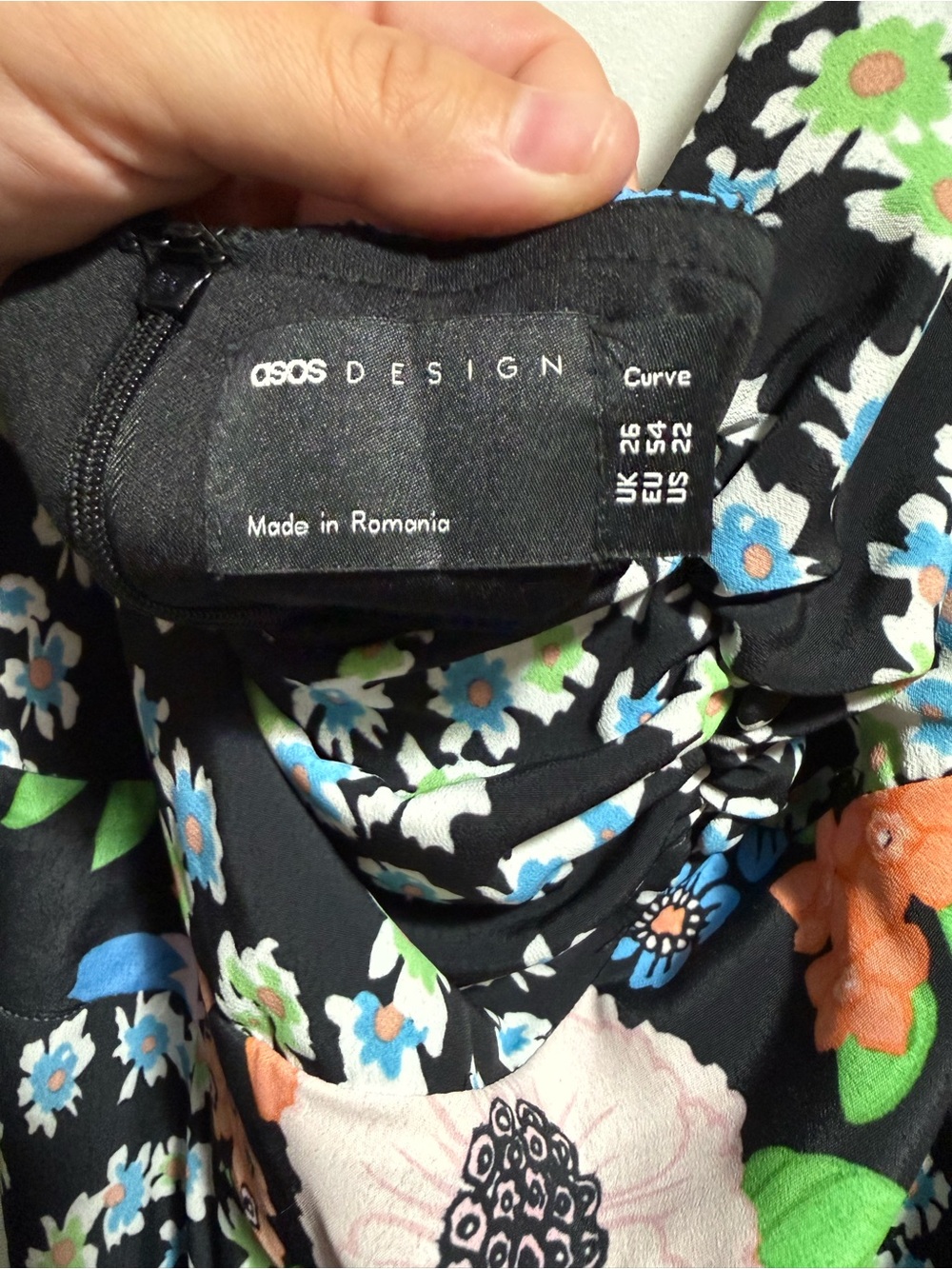 Floral Black Midi Dress with Blue & Green Blooms - Picture 4 of 6